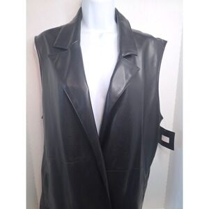 NWT Marc New York Black Faux Leather Long Vest Jacket Blazer W/Tie Belt XL